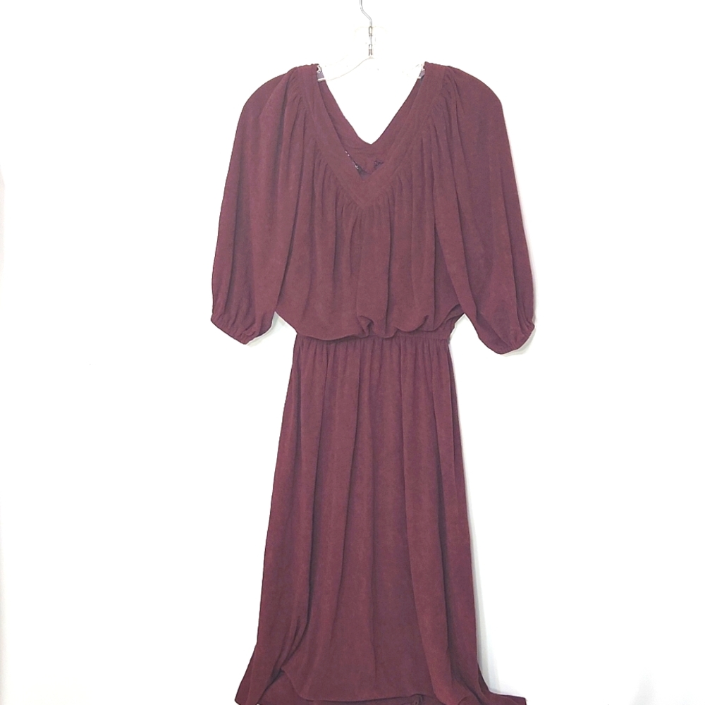 Vintage Sue Brett 1970s 80s Dress Cranberry Red Made in USA Size medium